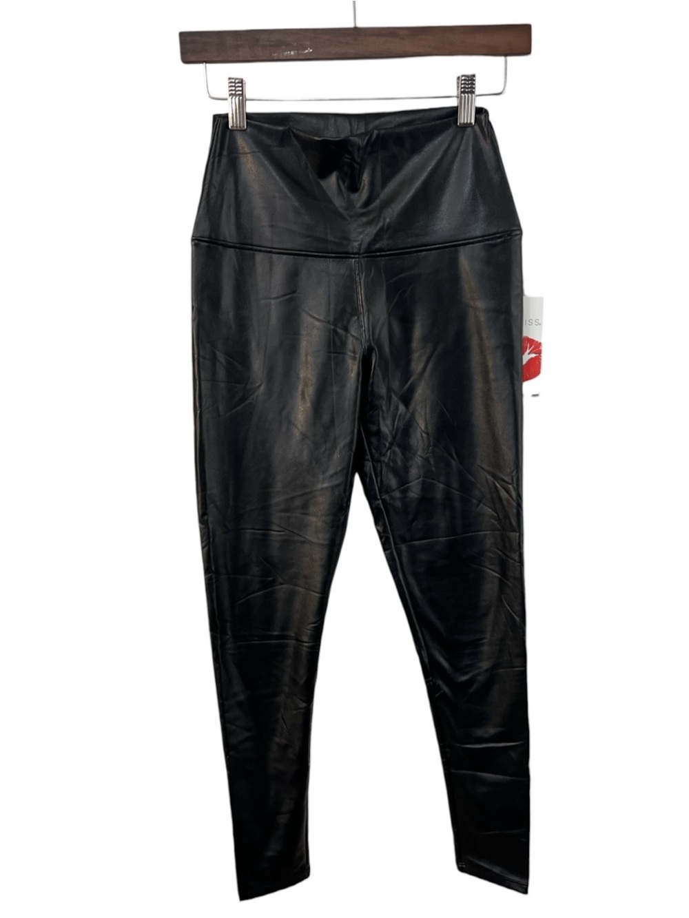Hot Kiss Faux Leather Leggings Womens Black High Waist Stretch Pants, Size Small